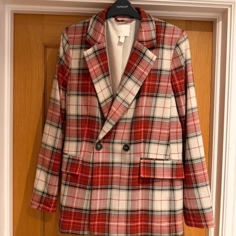 H&M Women's Checkered Blazer in Red and White